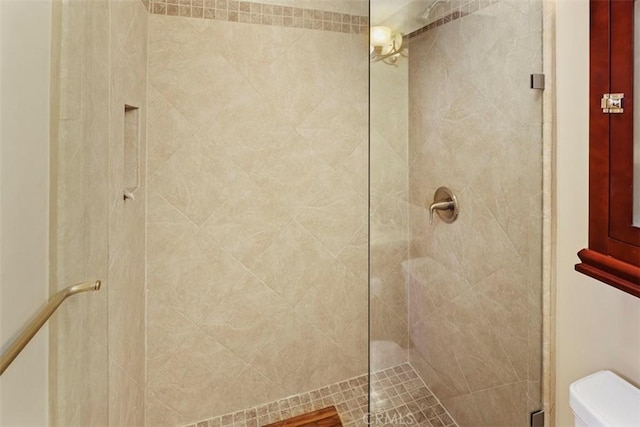 bathroom featuring toilet and walk in shower