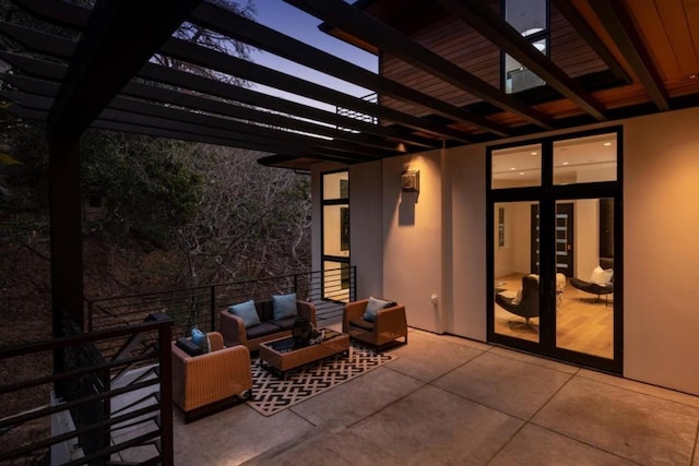 view of terrace featuring outdoor lounge area and french doors