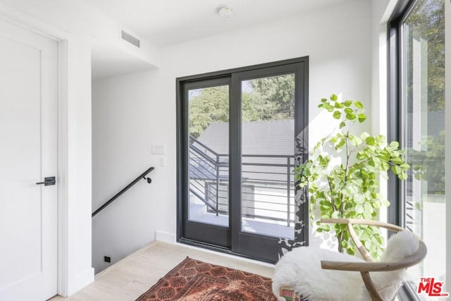 doorway to outside featuring light hardwood / wood-style floors