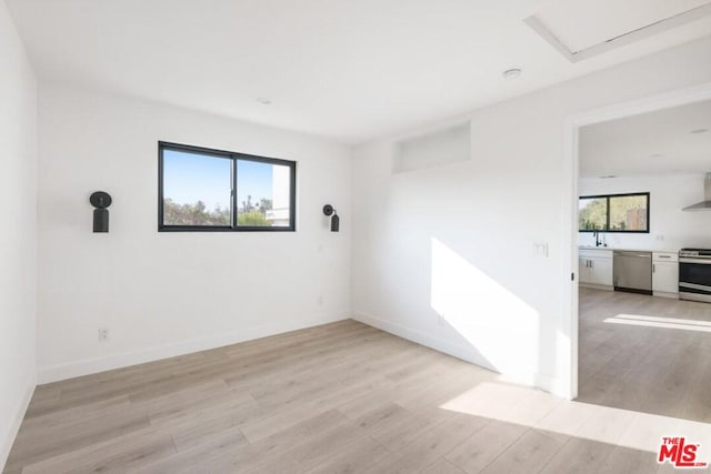 empty room with light hardwood / wood-style flooring