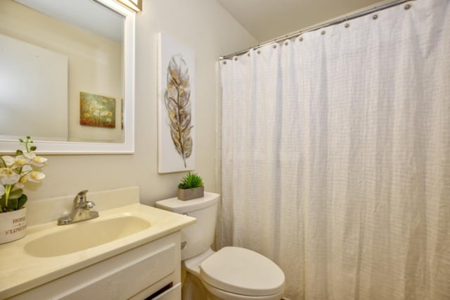 bathroom featuring large vanity and toilet