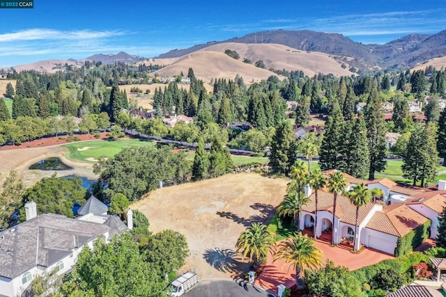 birds eye view of property with a mountain view