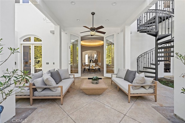 view of patio / terrace with french doors, outdoor lounge area, and ceiling fan