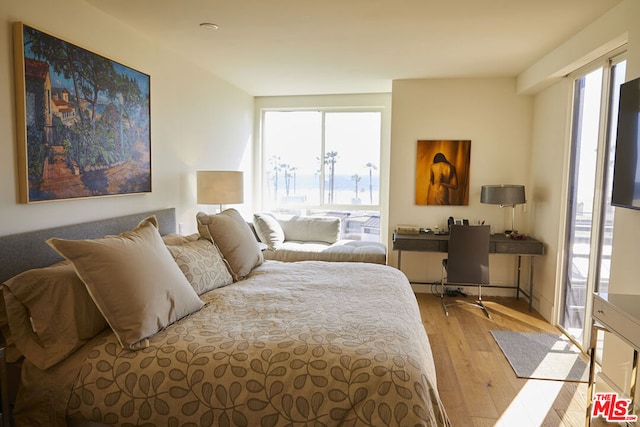 bedroom featuring multiple windows and light wood-type flooring