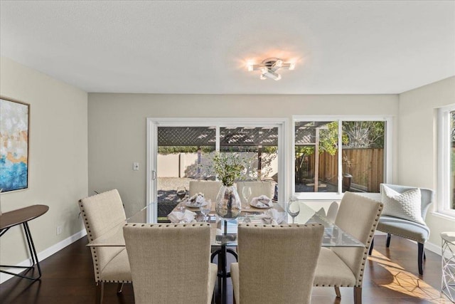 dining area featuring dark hardwood / wood-style flooring