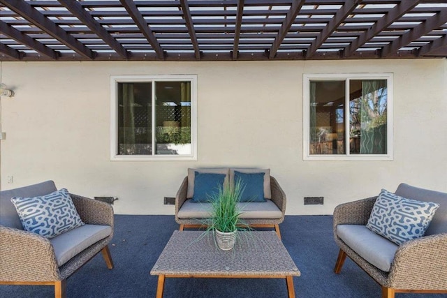 exterior space with a pergola and an outdoor living space