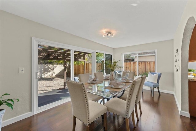 dining area featuring dark wood-type flooring