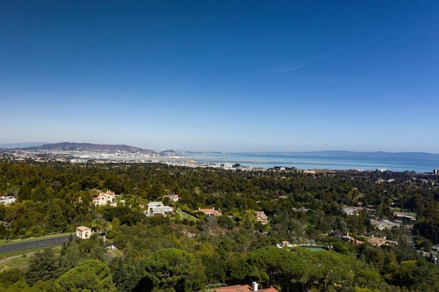 bird's eye view featuring a water and mountain view