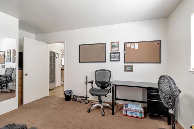 view of carpeted home office