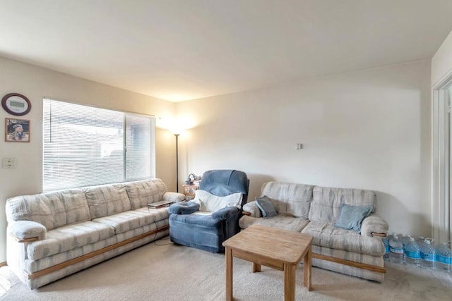 living room featuring light carpet