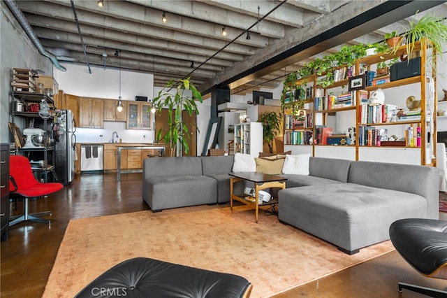 living room with sink