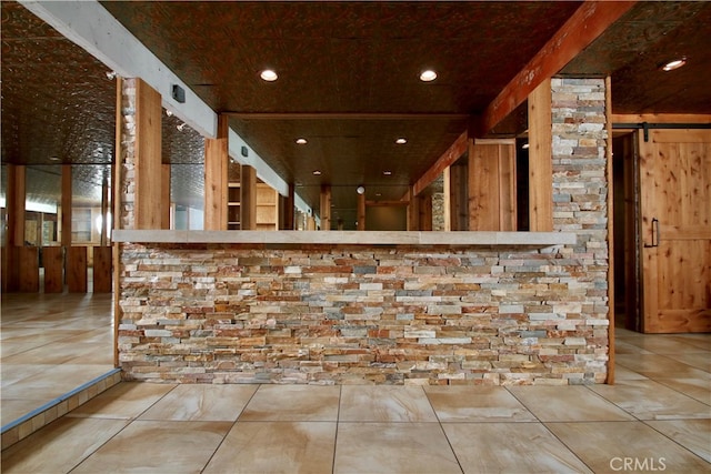 interior space with a barn door