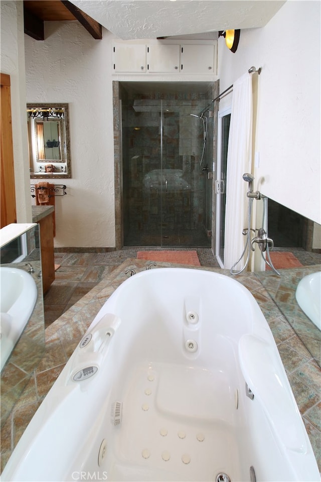 bathroom featuring plus walk in shower