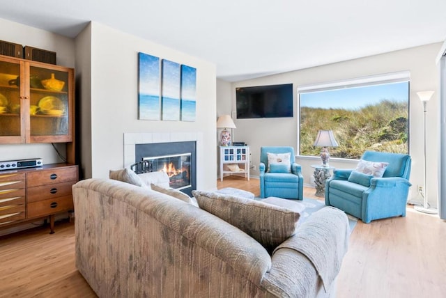 living room with hardwood / wood-style floors