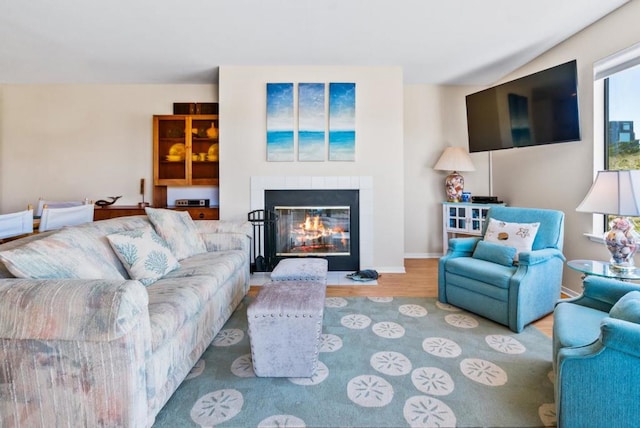 living room with light hardwood / wood-style floors