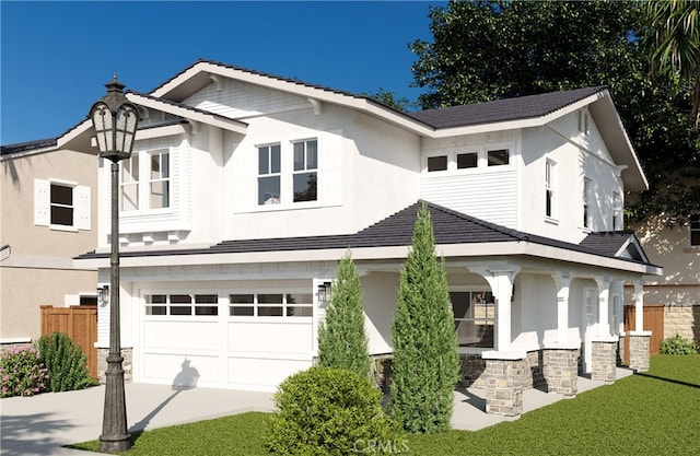 view of front facade with a front lawn and a garage