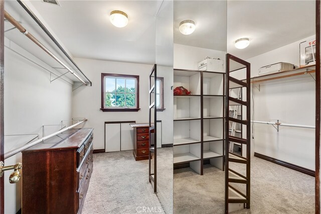 spacious closet with light carpet