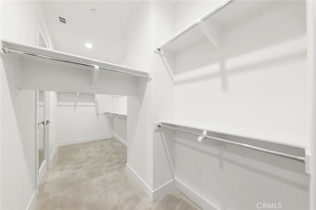 spacious closet featuring light carpet