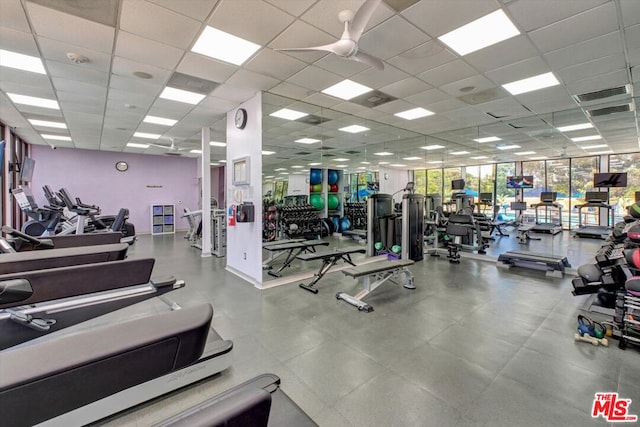 workout area with a paneled ceiling