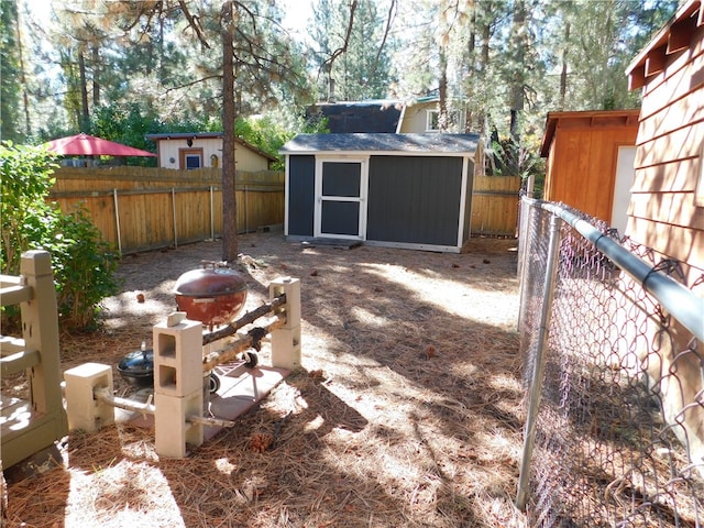 view of yard with a storage unit