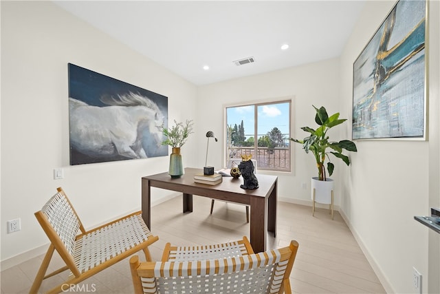 office space featuring light hardwood / wood-style flooring