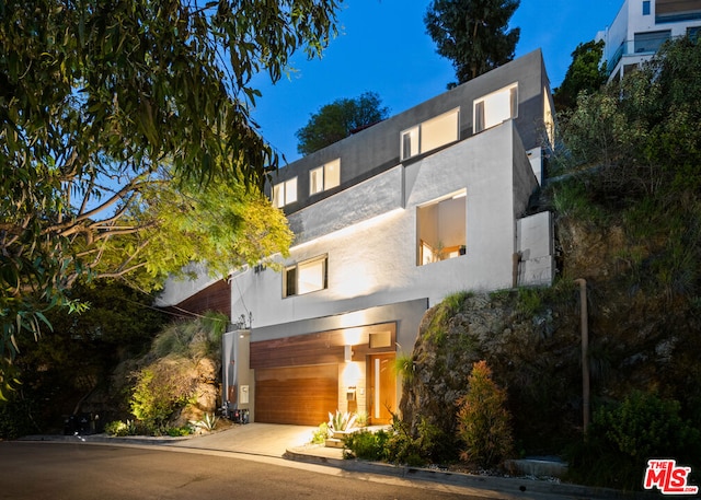 contemporary home with a garage