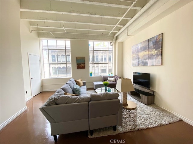 living room featuring concrete flooring