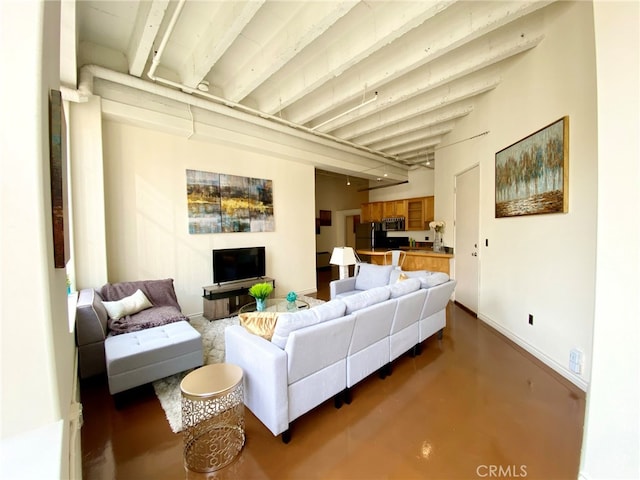 living room with concrete flooring