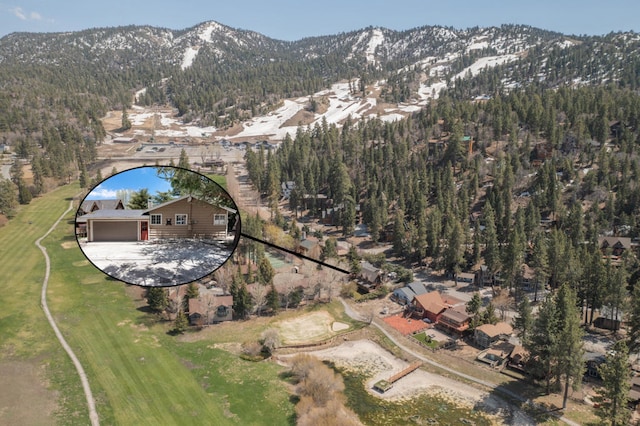 bird's eye view with a mountain view