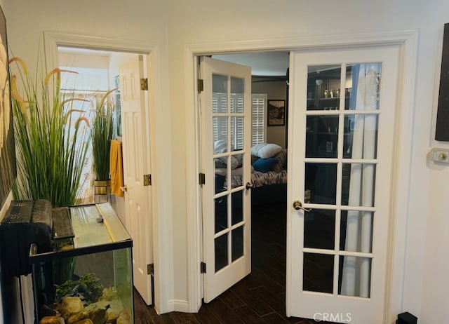 interior space with dark wood-type flooring and french doors