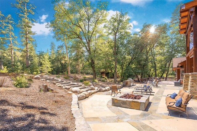 42143 Switzerland Dr, Big Bear, CA 92315 - view of yard featuring an outdoor fire pit and a patio