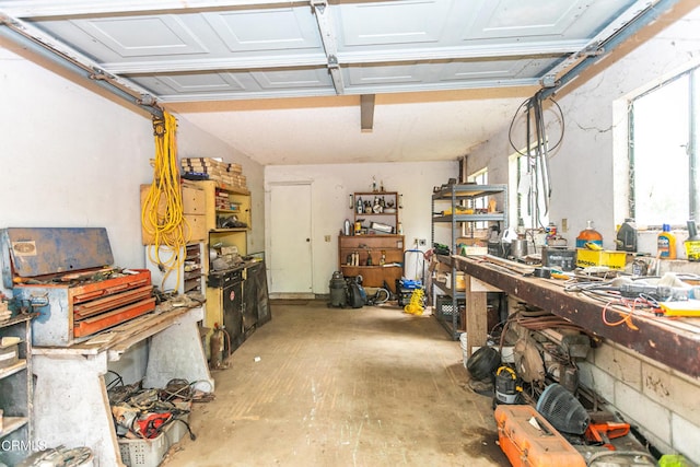 garage featuring a workshop area