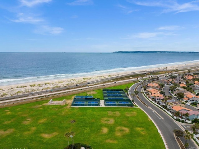 aerial view featuring a beach view and a water view