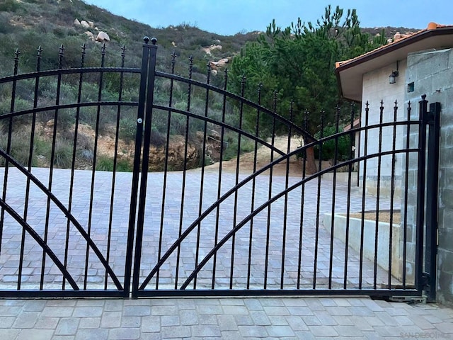 view of gate featuring a mountain view