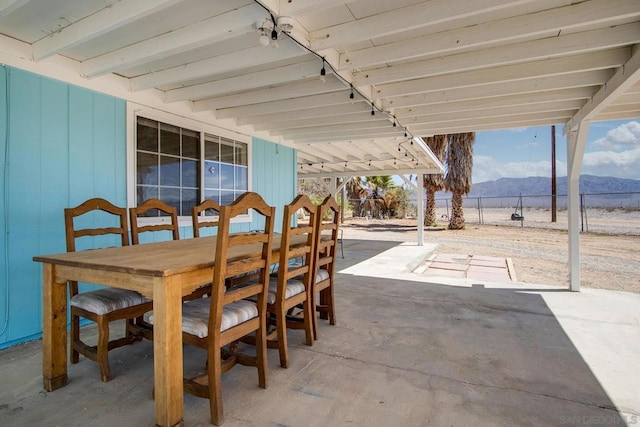 view of patio featuring a mountain view