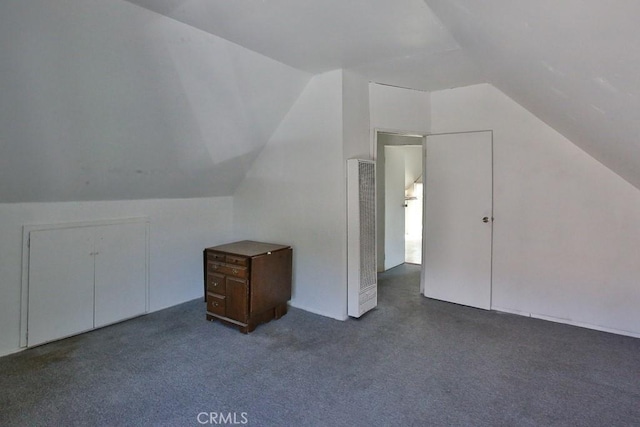 additional living space with dark carpet and vaulted ceiling