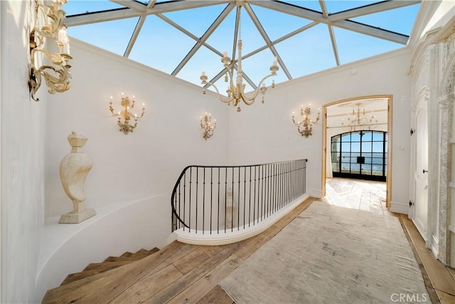 stairway featuring hardwood / wood-style flooring