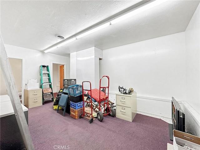 recreation room with carpet flooring