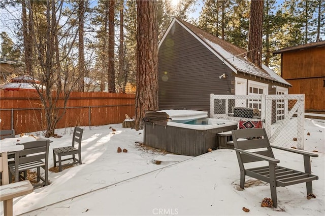 exterior space featuring a hot tub