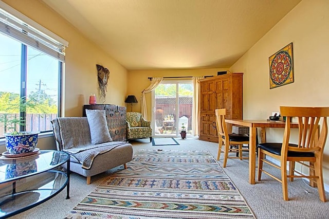 living room featuring light colored carpet