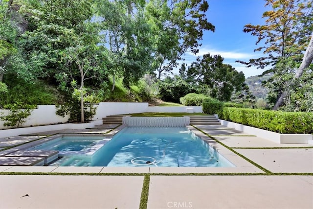 view of pool with an in ground hot tub and a patio