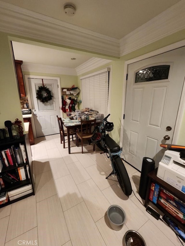 interior space featuring crown molding