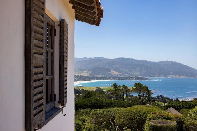 view of mountain feature featuring a water view