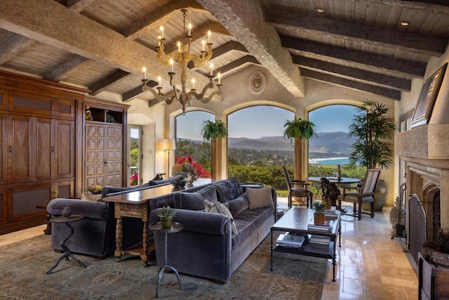 interior space with outdoor lounge area and a mountain view