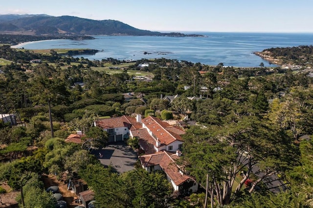 aerial view with a water and mountain view