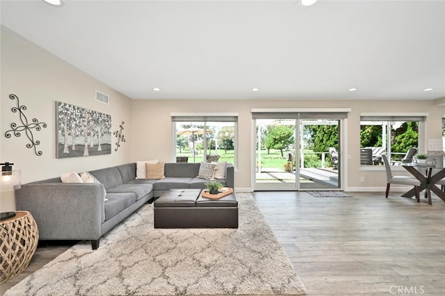 living room with hardwood / wood-style floors