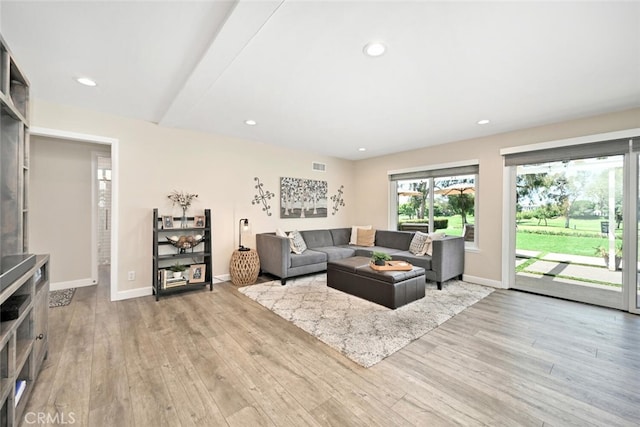 living room featuring light wood-type flooring