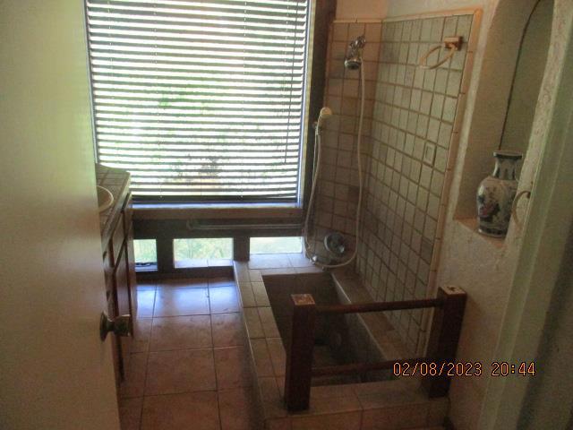 bathroom featuring tile patterned flooring and walk in shower