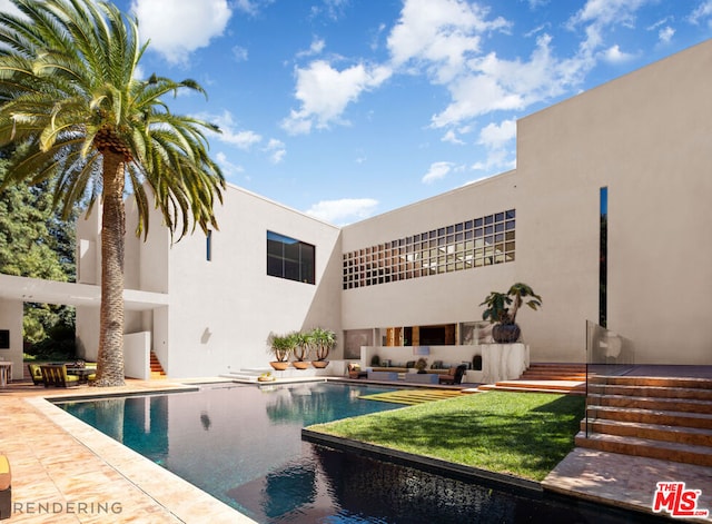 view of swimming pool featuring an outdoor hangout area and a patio area