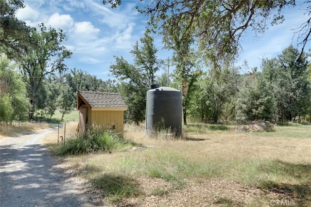 view of yard with a storage unit